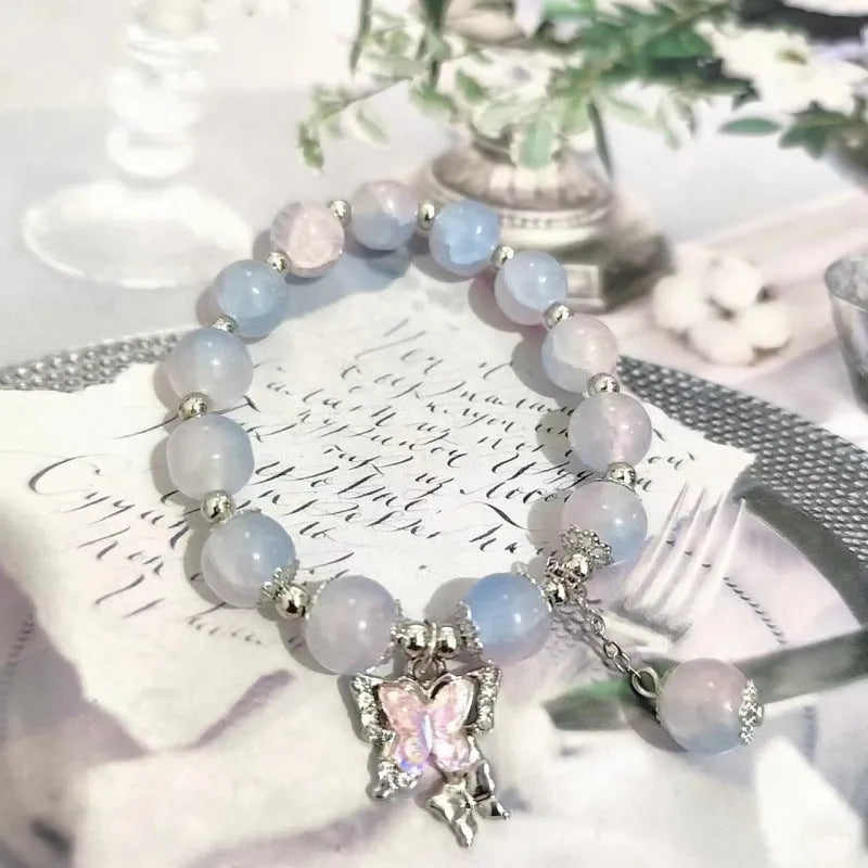 Chinese style bamboo leaf glass bracelet for women with manual craftsmanship.