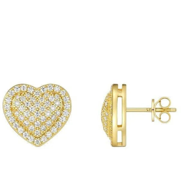 S925 sterling silver heart stud earrings with gold-colour finish and moissanite stones