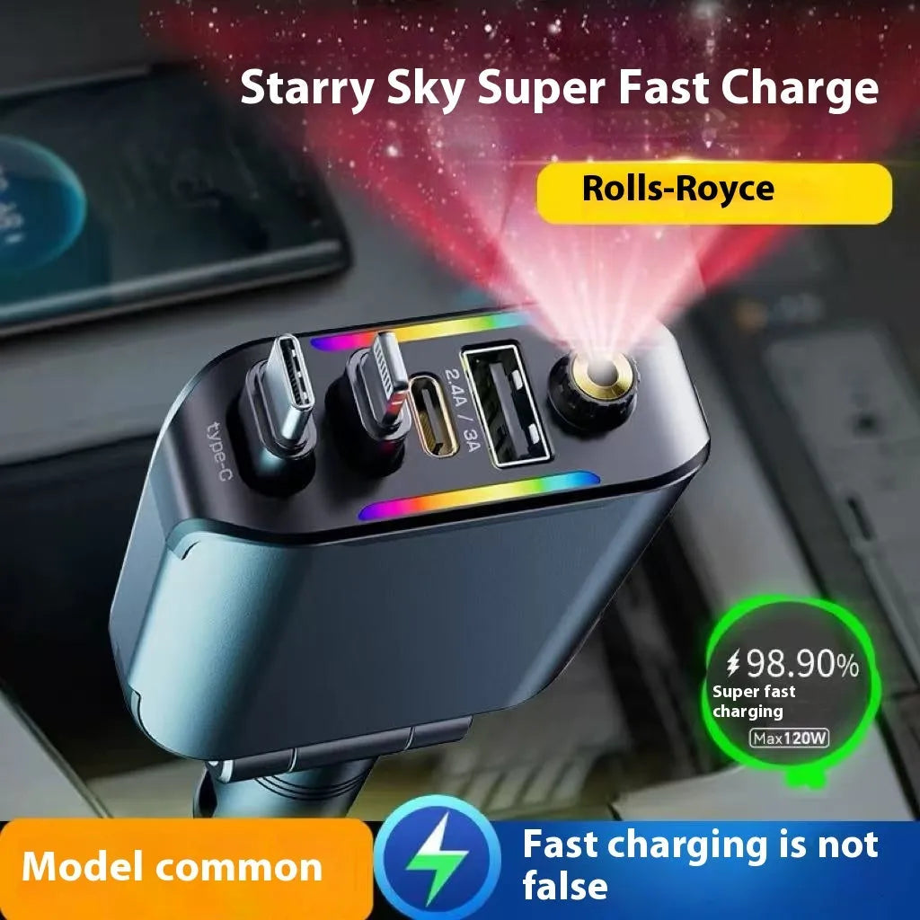 Starry Sky 120W fast charging car charger with Type-C output in black finish