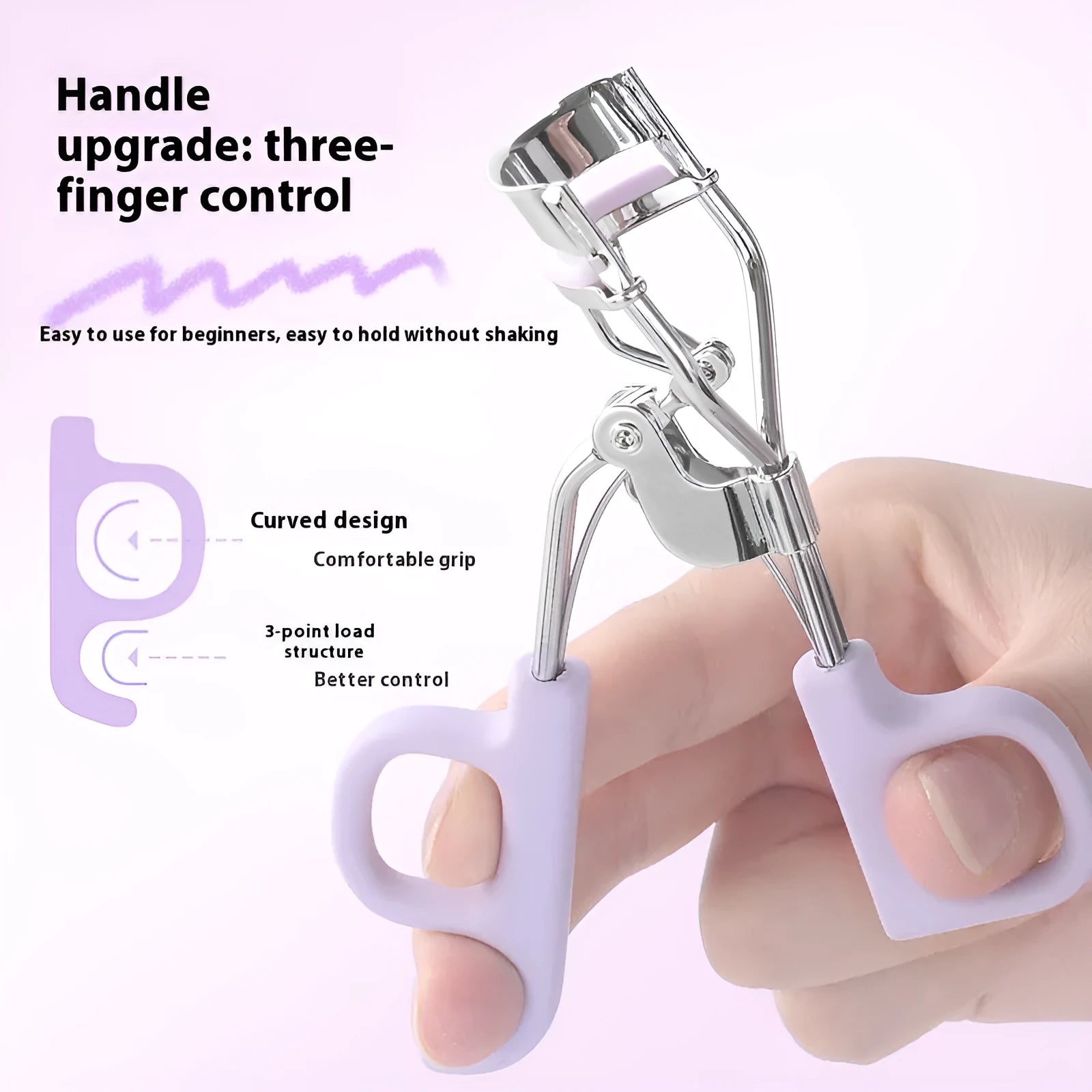 SUNFLOWER A4 chrome scissor handle eyelash curler with tail, lightweight carbon steel lash curler on white background