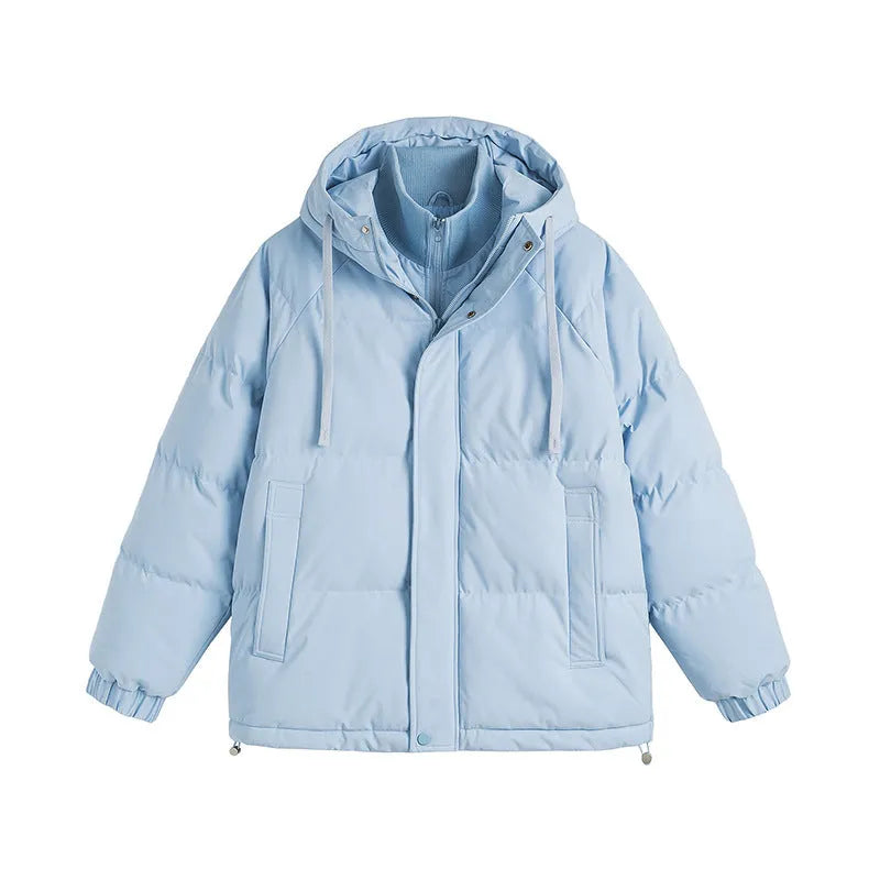 Loose winter padded jacket in multiple colours with side seam pockets and cardigan design