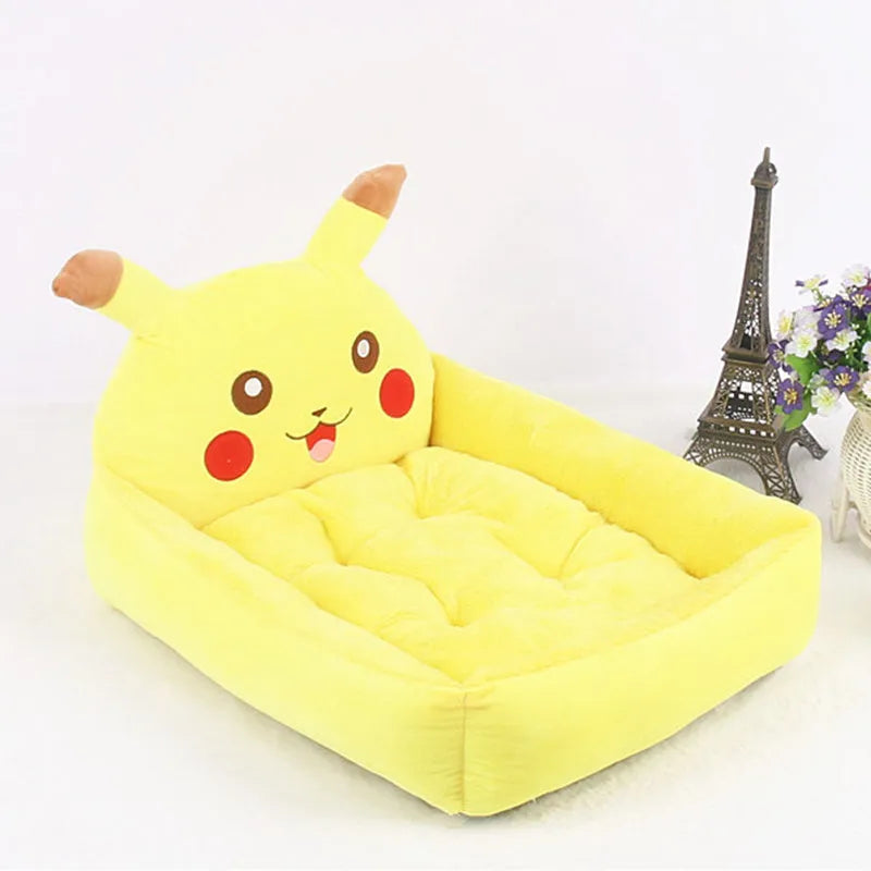 A cartoon-style soft plush pet bed sofa for small dogs and cats, shown in blue colour.
