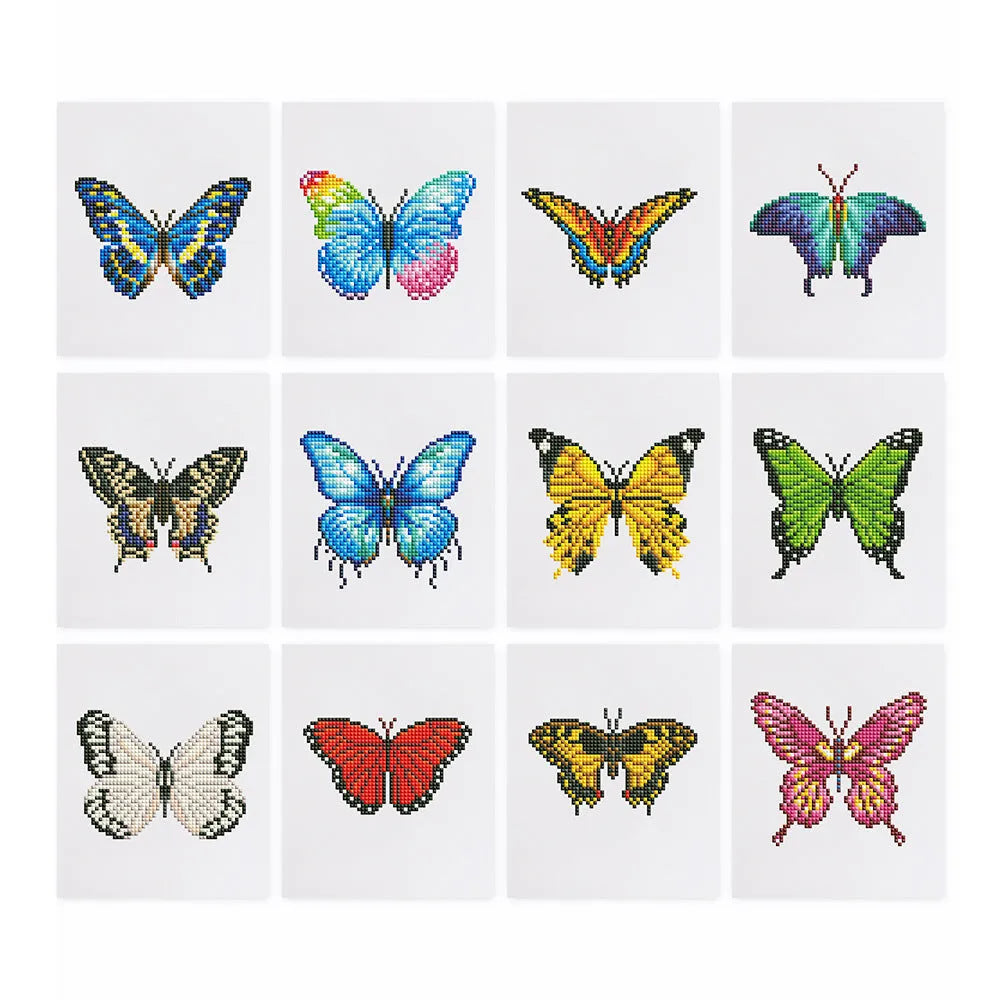 Frameless acrylic diamond painting set with 12 cartoon-style pieces at 15x15cm or 18cm