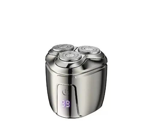 Mini three-head electric shaver rechargeable with 60-day battery life, fully washable, available in lava orange