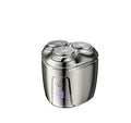 Mini three-head electric shaver rechargeable with 60-day battery life, fully washable, available in lava orange