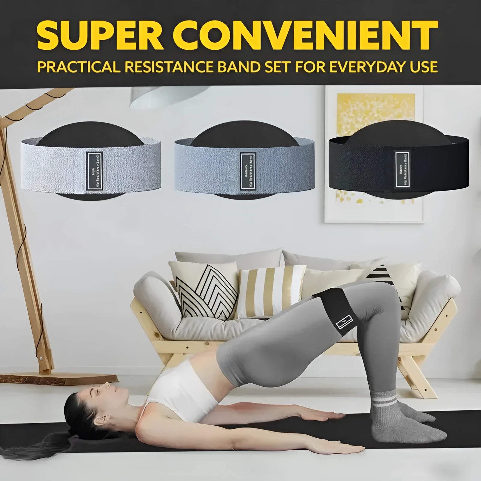 Nylon cloth resistance band for hip and leg exercises in light gray with cloth bag for storage