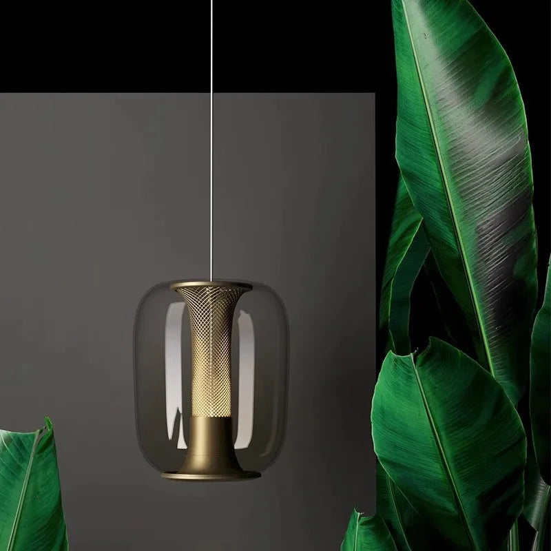 Minimalist Nordic style chandelier in smoky grey colour, 16cm wide by 20cm high.