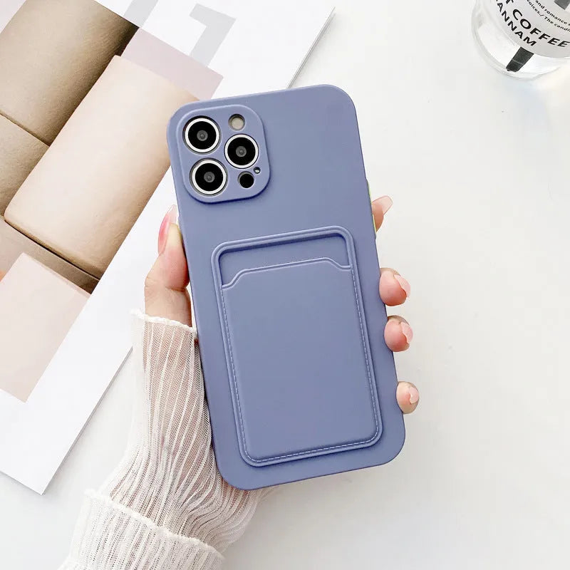 TPU liquid phone case with card fine hole for Apple iPhone in black