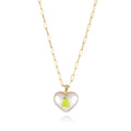 Geometric heart-shaped necklace with a detailed strawberry charm pendant on an adjustable chain.