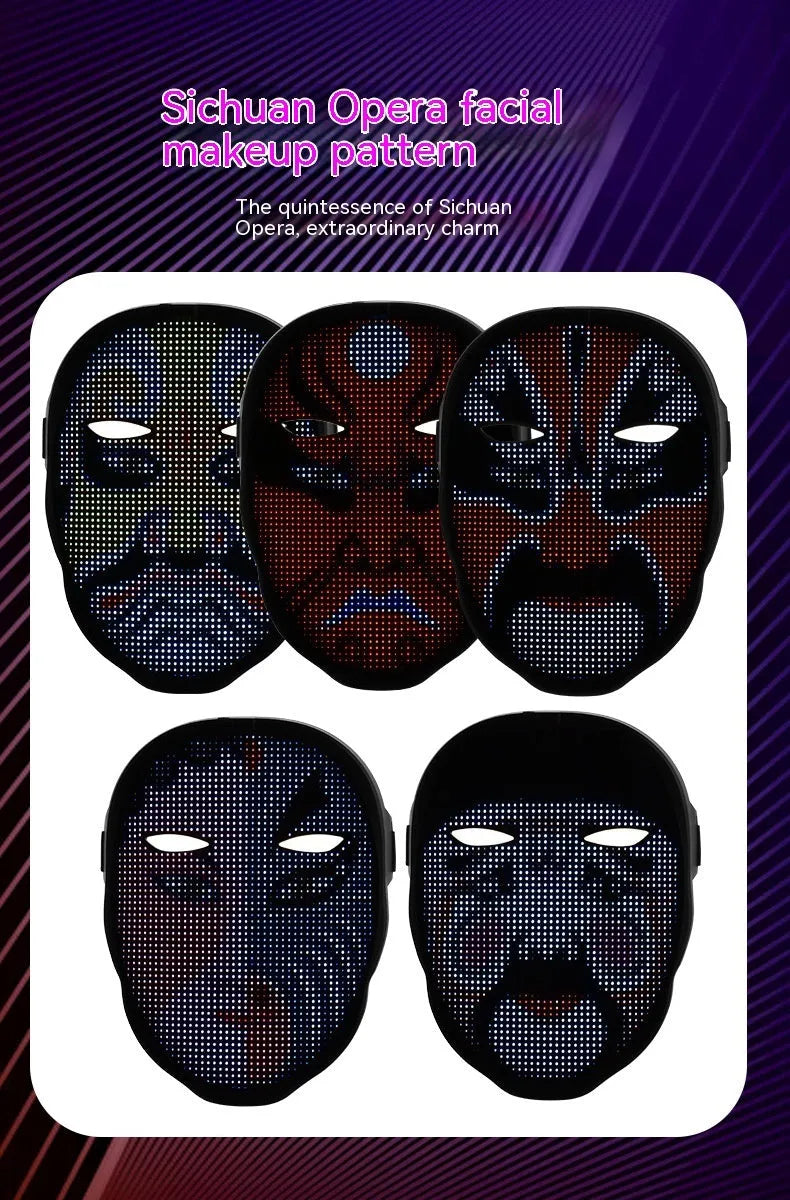 LED luminous face mask with changing displays for Halloween and party events