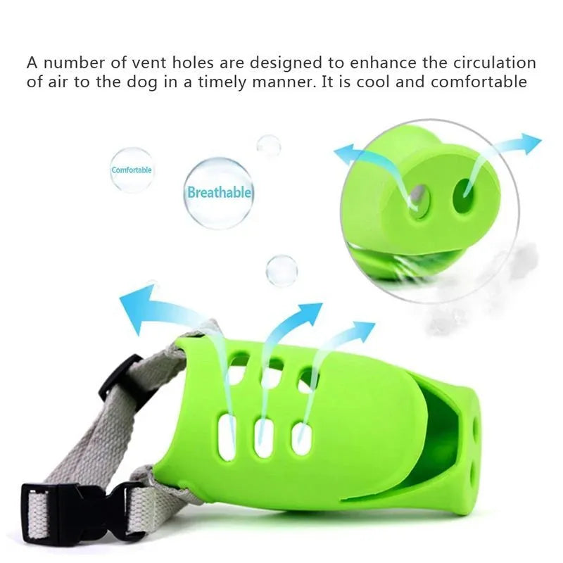 Silicone dog anti-bite mouth cover for long-mouthed pets in blue and green colours