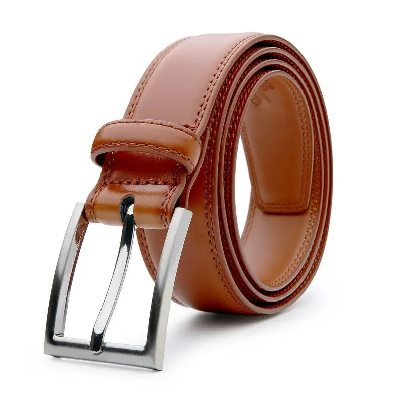 Men's genuine leather belt with alloy buckle in 95 grain brown