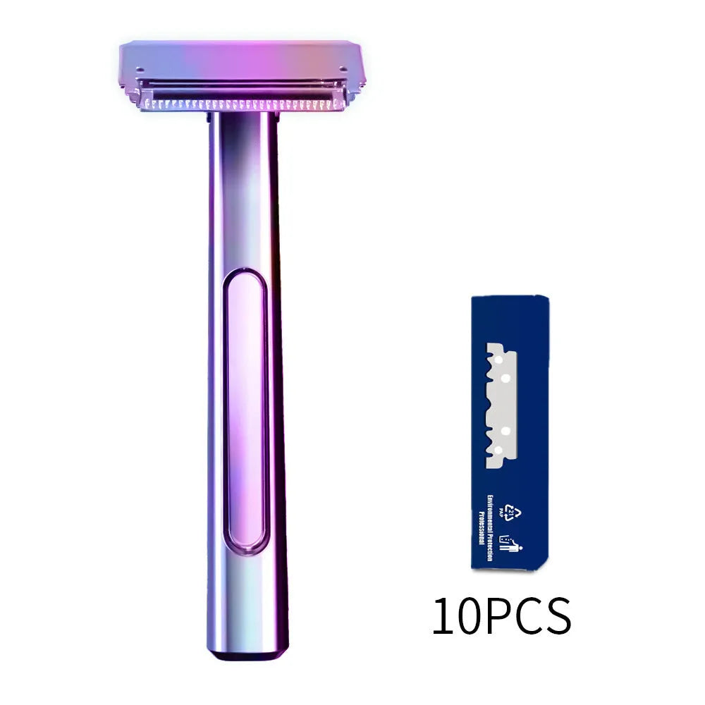 20T double-layer half-blade manual shaver in silver, gun colour, bronze, and gold-plated purple finishes