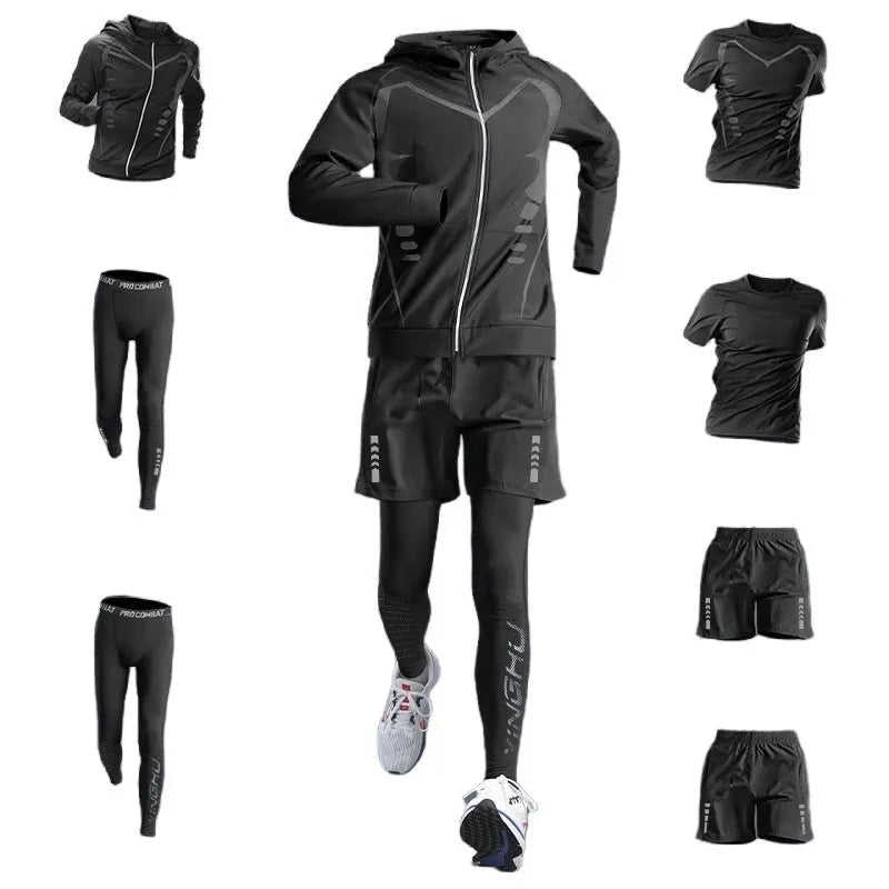 Men's quick-dry tight fit long sleeve training t-shirt in a sports three-piece set colour