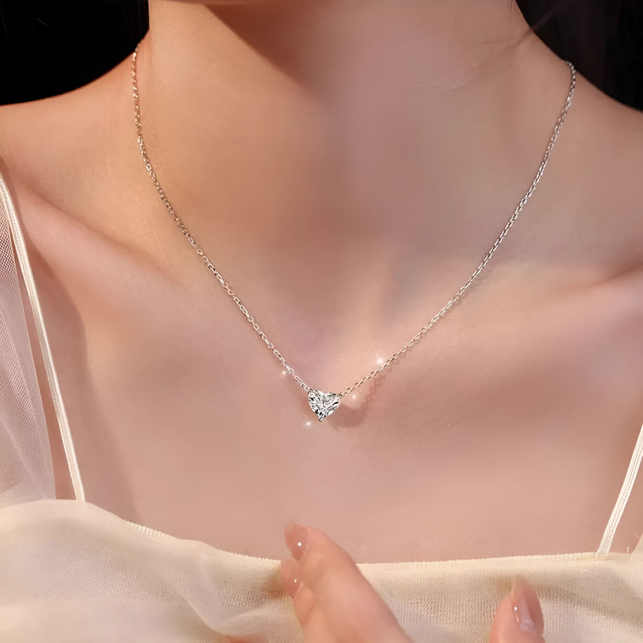 Women's silver colour heart pendant necklace on copper base with simple chain