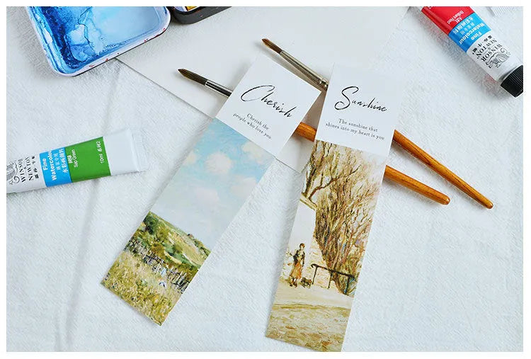 Student Creative Art Bookmark 350g thick white cardboard 40x150mm with Fruit and Flower design