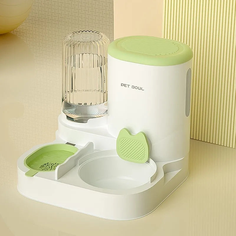 Cat automatic feeding water fountain with integrated double bowl design in 27x27x24cm size