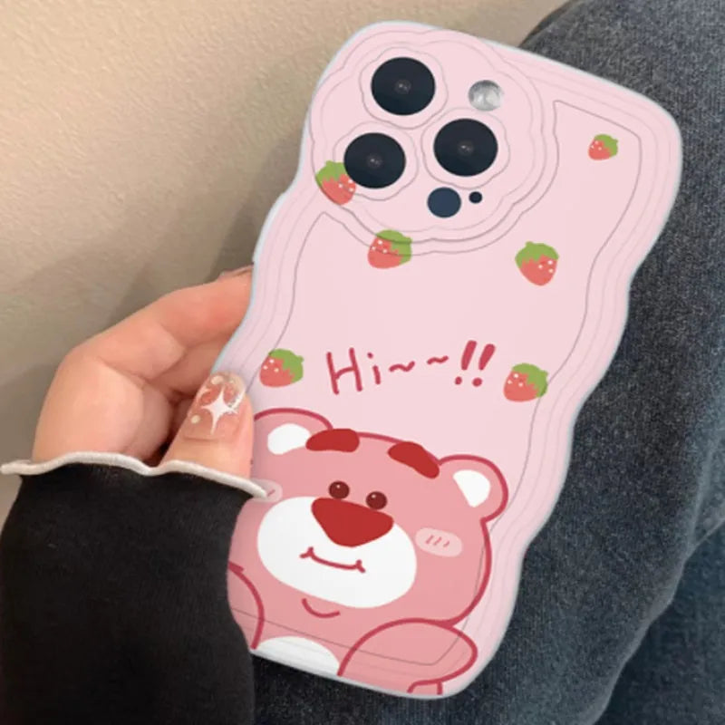 Transparent TPU phone case for iPhone with striped design in blue bear colour