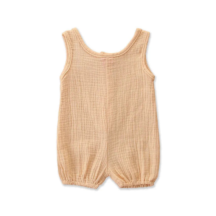 Cotton blend sleeveless baby romper in solid colour for summer, baby girl outfit