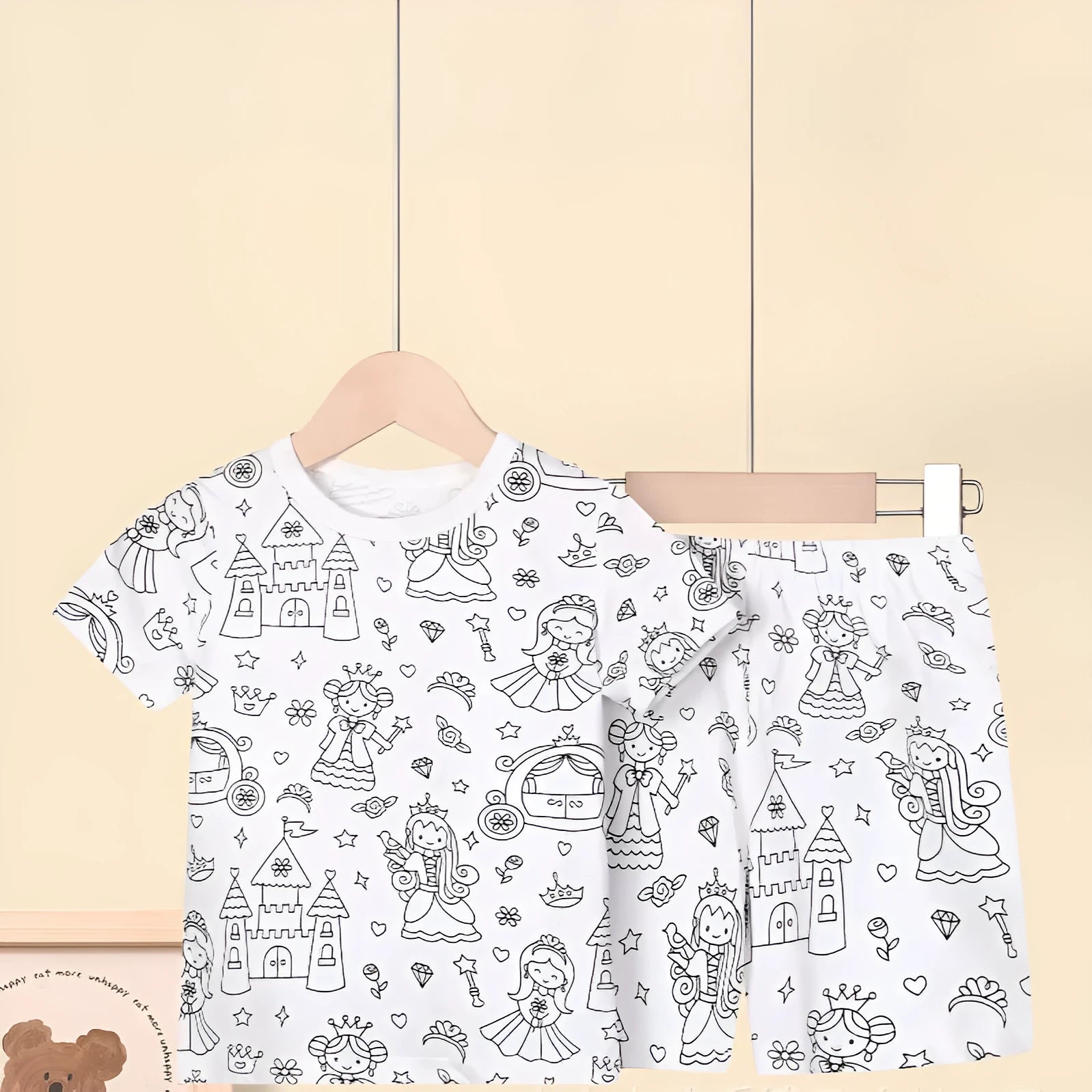 Cotton children loungewear pajama suit in unicorn print, top and pants set, sizes 2T to 9T