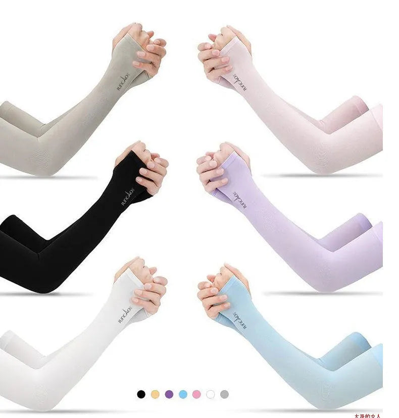 Unisex open finger driving ice sleeves showing nylon construction and colour options