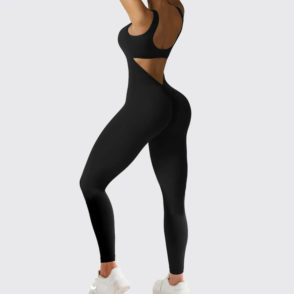 Women's sleeveless flare jumpsuit yoga pants in high-elasticity polyester