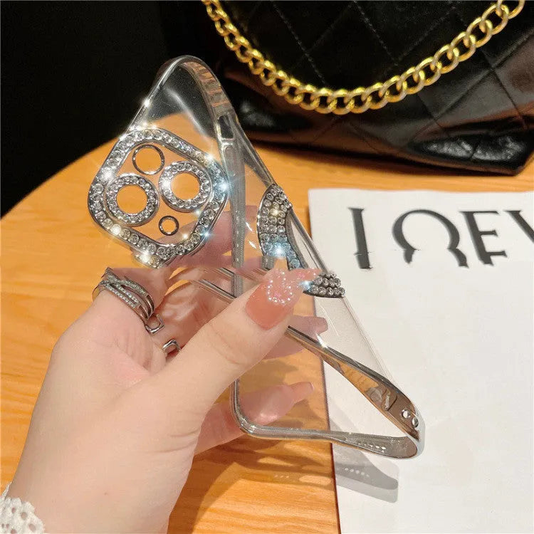 Diamond ring electroplate TPU phone case with rhinestones for iPhone 14 Pro Max in black colour