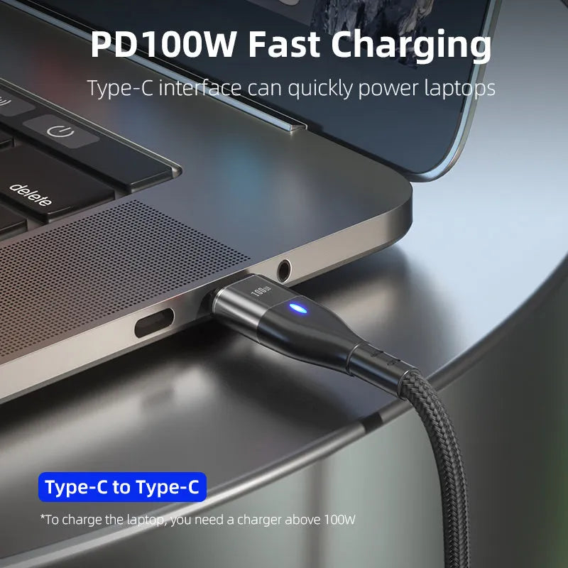 PD 100W magnetic data cable with three connectors in black on white background