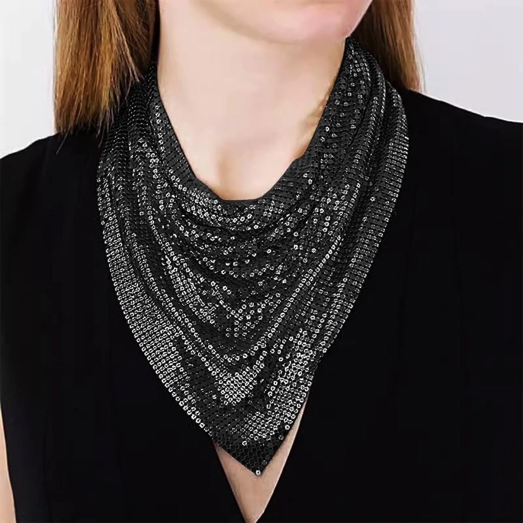 Metal sequins mesh scarf necklace in gold colour with chain-style design for women