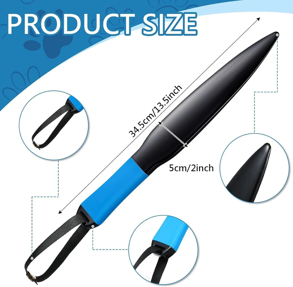 Blue-handled nylon dog bite training stick measuring 35cm in length for small and medium breeds.