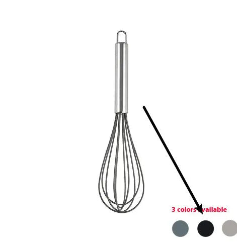 Silicone kitchen utensil set with twelve tools in a rotating white storage caddy on a counter.
