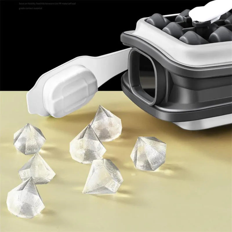 Portable silicone ice ball mould and water bottle in light grey, sky blue, or white, showing 2-in-1 design.