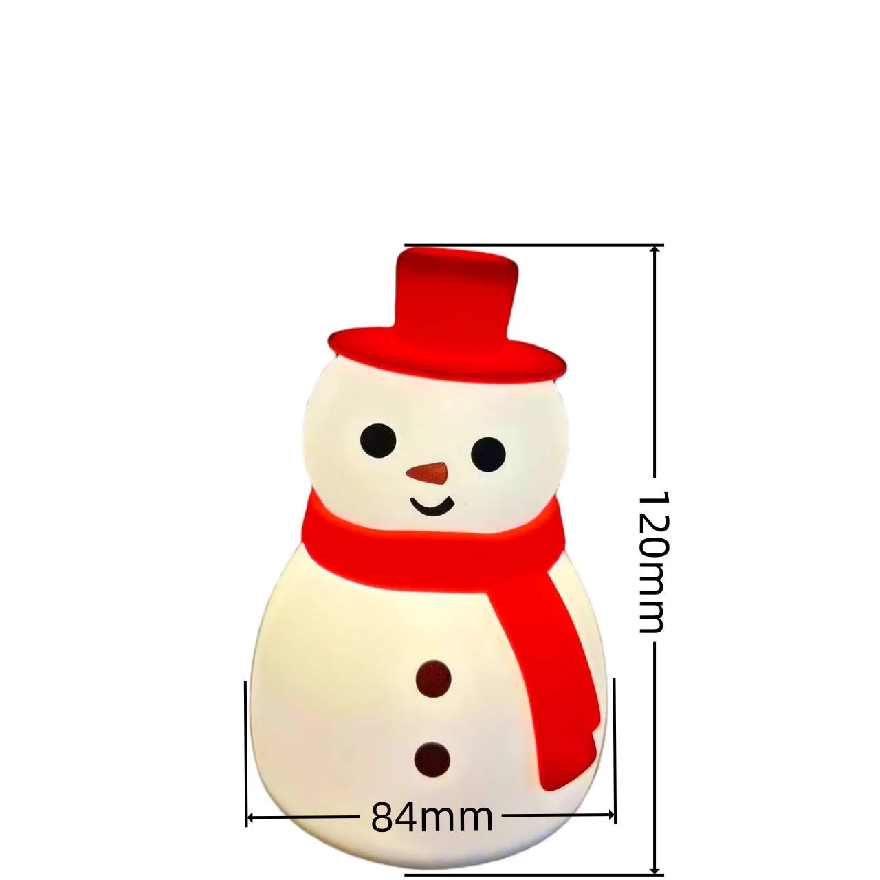 Cartoon snowman shaped silicone night lamp with warm light on a desk