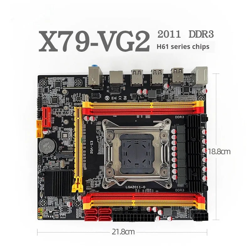 X79-VG2 desktop motherboard with LGA 2011 socket, DDR3 slots, PCIe 16X, M.2, and SATA connectors