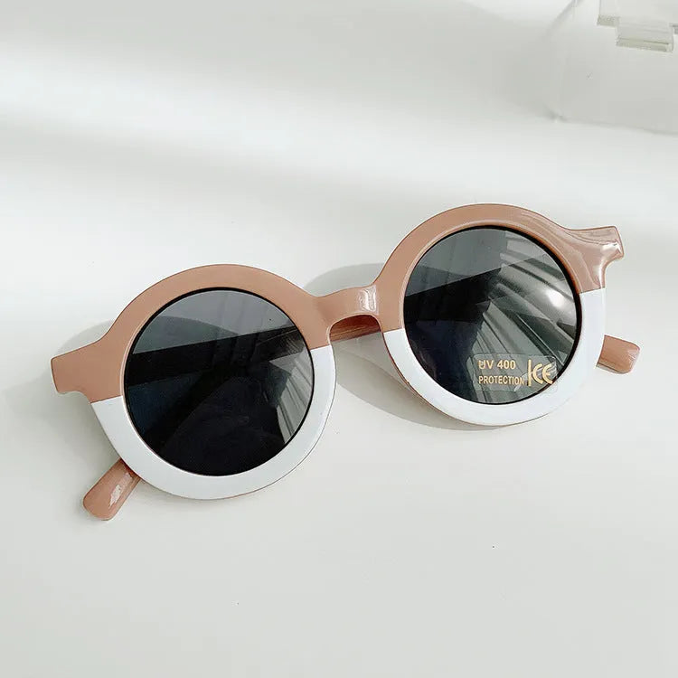 Children's round plastic sunglasses Korean cartoon style in lotus root pink white double fight colour