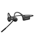 Black bone conduction Bluetooth headset with CVC noise reduction microphone, silicone head-mounted design