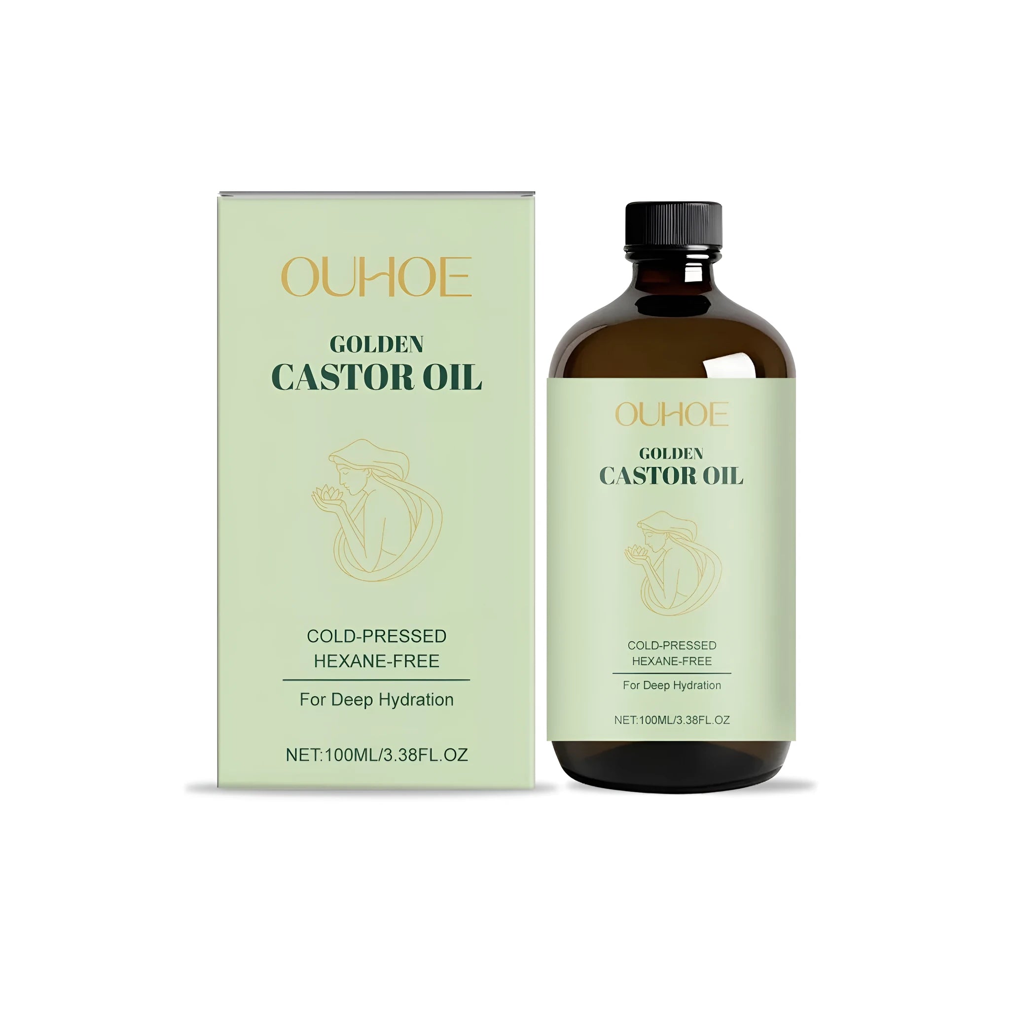 Golden castor oil treatment bottle 100ml with jojoba and vitamin E for hair and skin