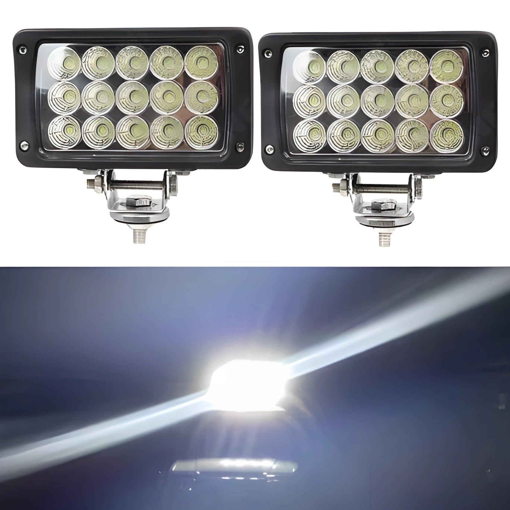 Black 45W LED car spotlight headlight with aluminium alloy shell and PC panel lens
