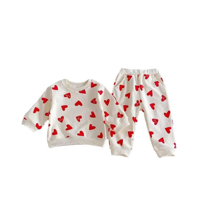 Baby cotton two-piece suit with coloured loving heart pattern in pullover style for 73-110cm