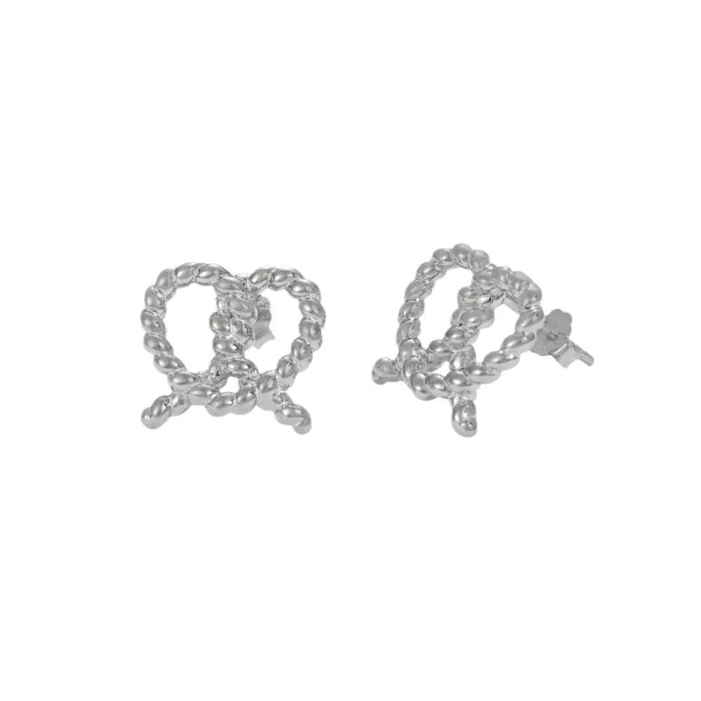 S925 sterling silver stud earrings with love twist cross-knotted geometric design in gold finish