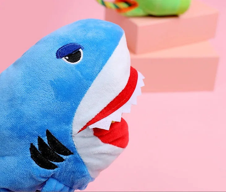 Plush monster shark dog toy in shark colour, soft stuffed animal for pets