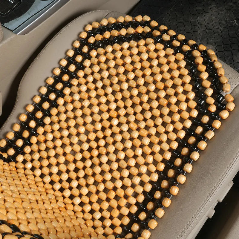 Ventilated summer car seat cushion in beige with universal fit for five-seat vehicles