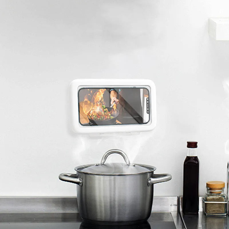 Waterproof phone holder with touch screen in black, pink, and white colour options