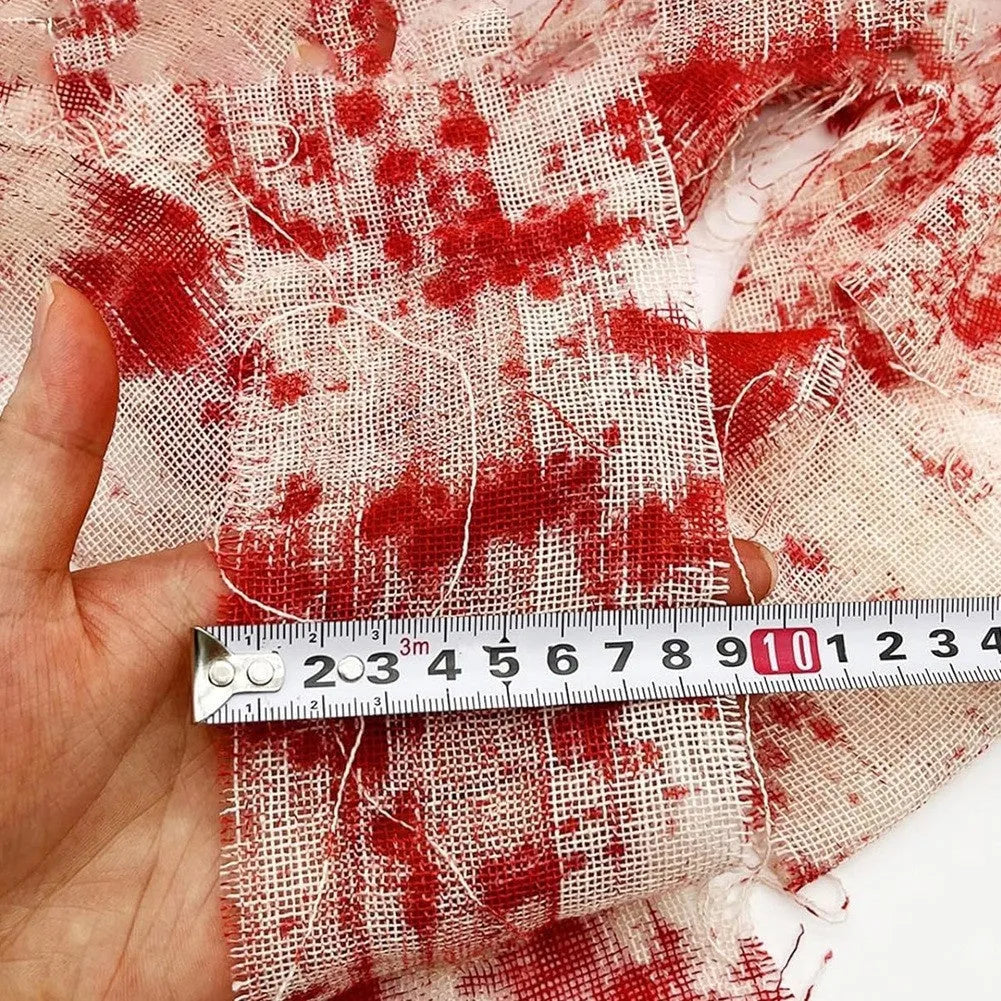 Halloween horror dyed gauze bandage polyester fabric showing white and red colour options with 8cm width