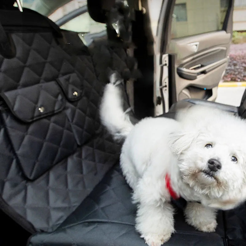 Black polyester two-seater car rear pet mat for dog or cat seat protection