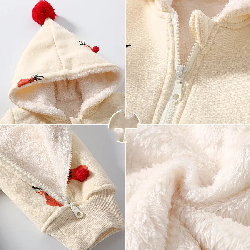 Khaki baby padded crawling suit with Christmas moose print in Korean style