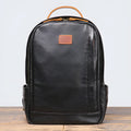 Genuine leather top grain cowhide expandable travel backpack in black with curved shoulder strap