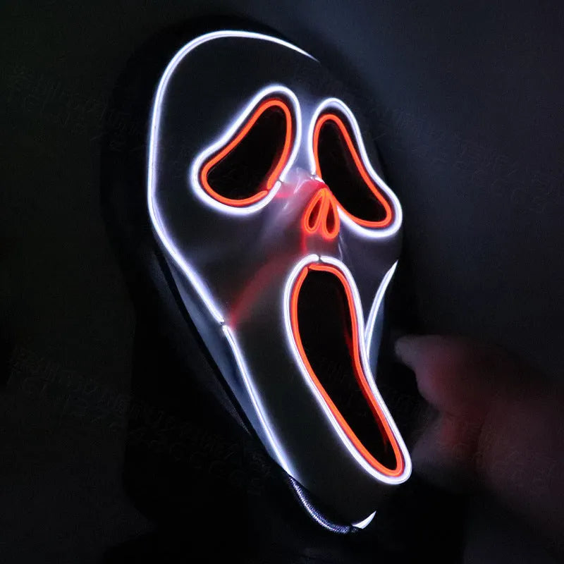 Halloween scary skull LED glowing screaming mask white shell with white light and ice blue