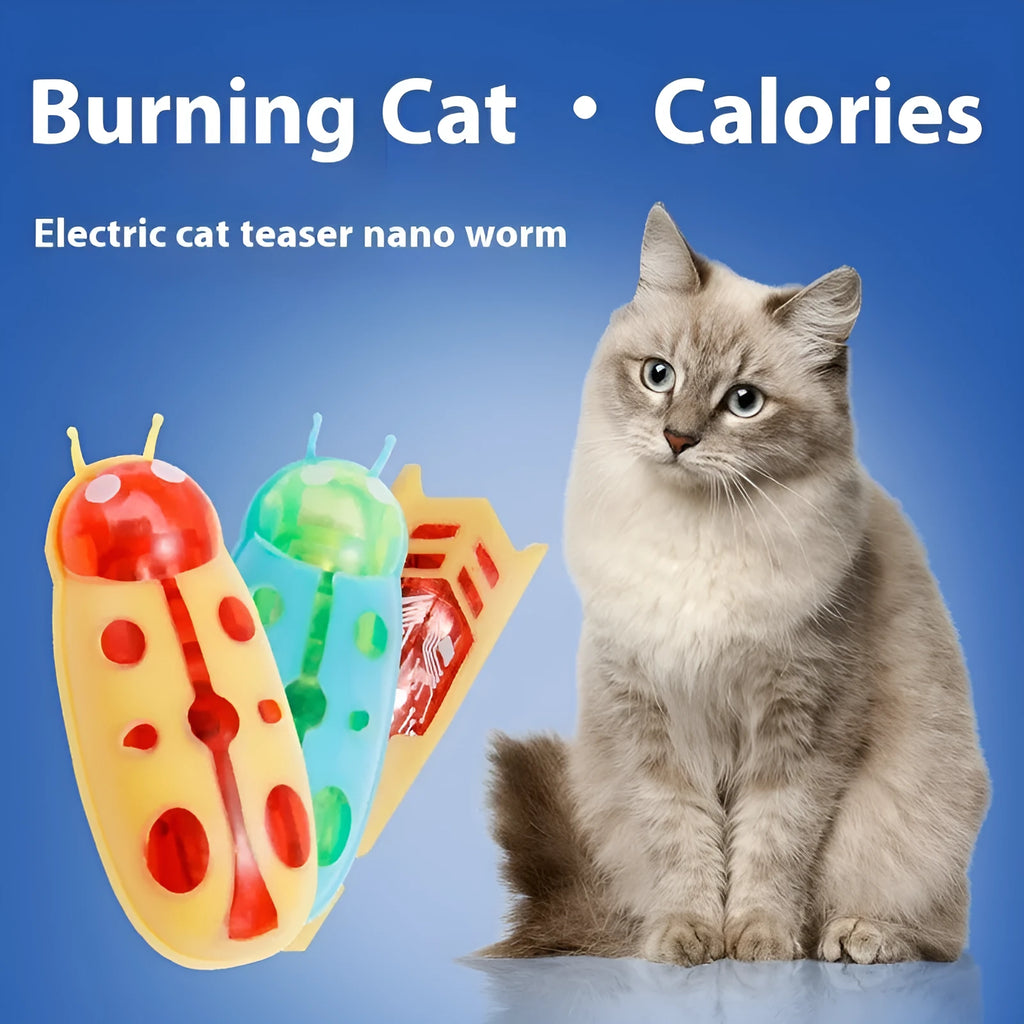 Miniature electric jumping insect cat teaser toy in plastic worm shape with nano vibrating motion