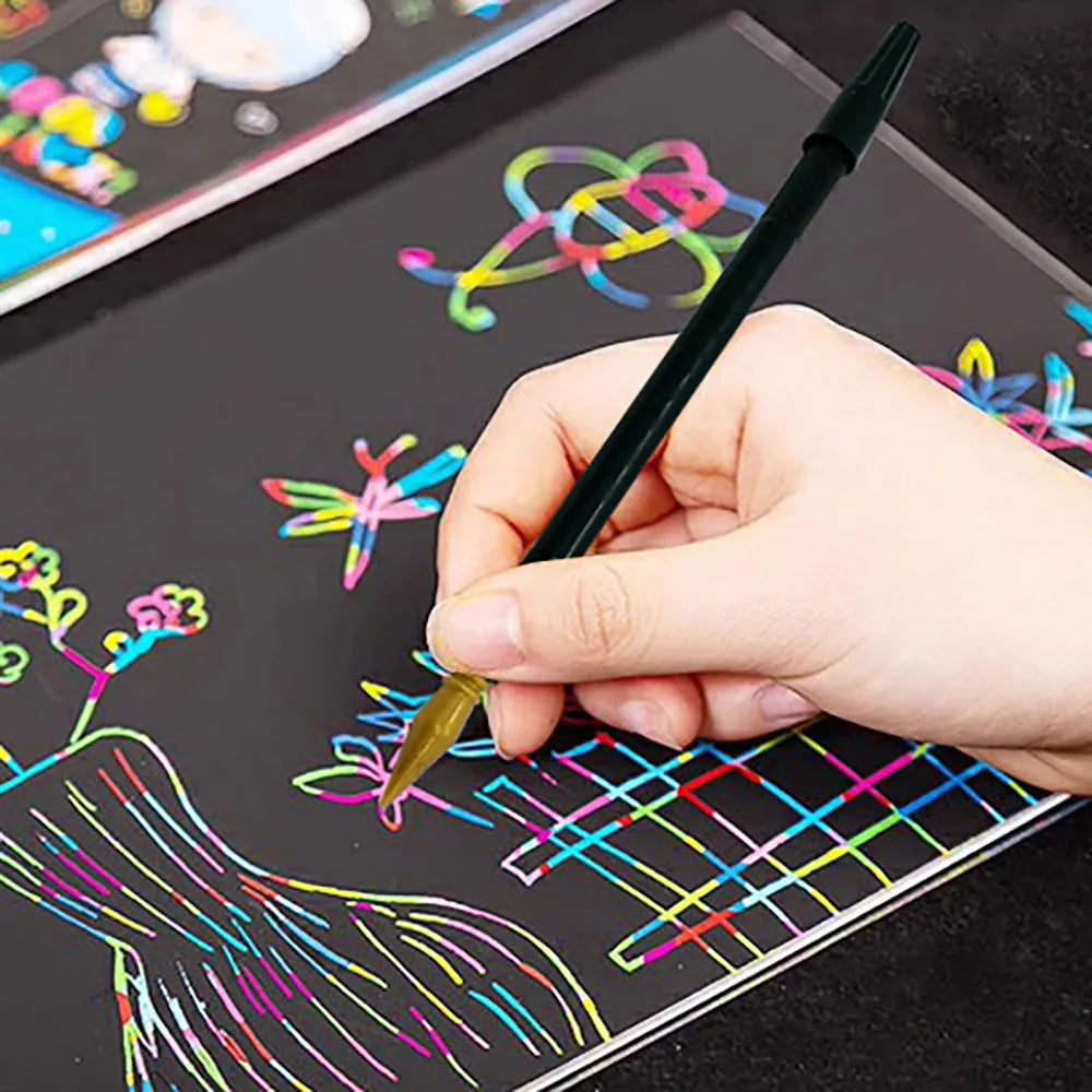 White PS plastic scratch art pen tool for children's paper craft projects